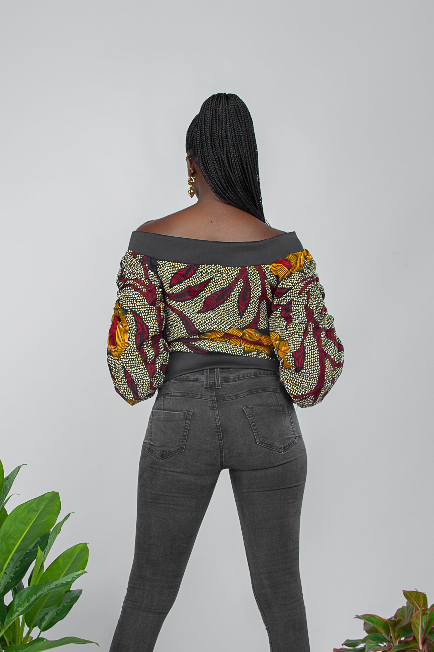 AGBANI African Print Off Shoulder Bomber Jacket